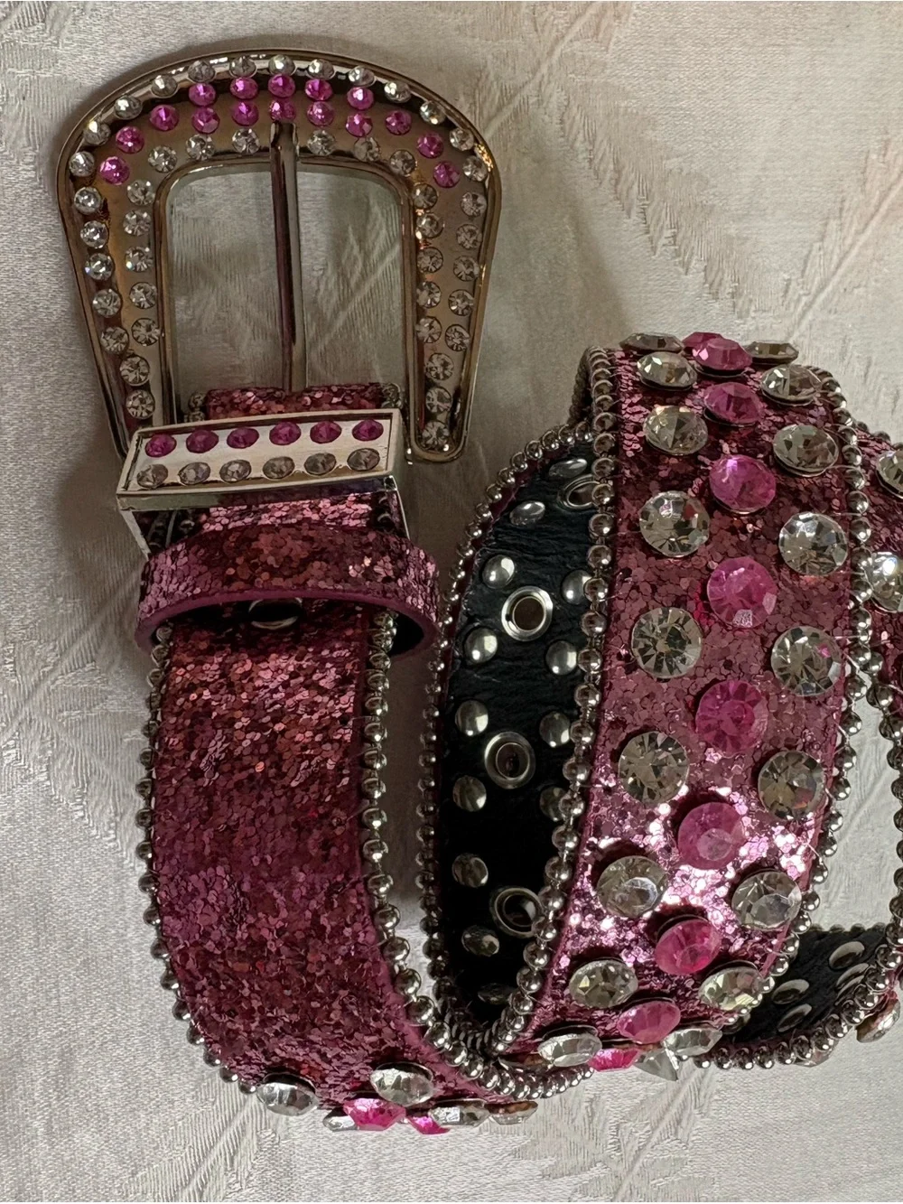 Girls Pink Sequin Rhinestone Accent Belt